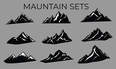 Mountain silhouette set. Rocky mountains icon or logo collection. Vector illustration.