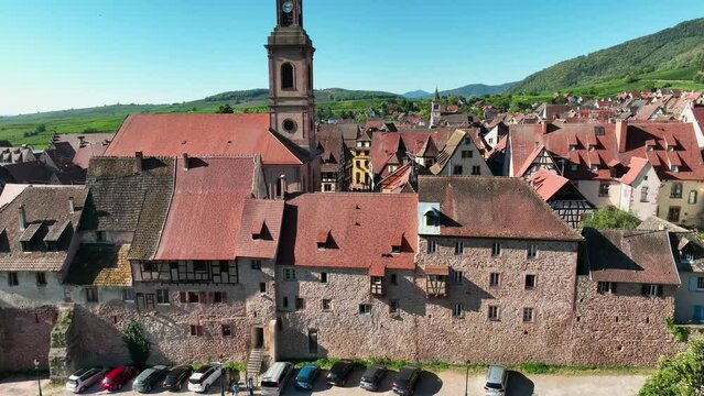 Riquewihr, Alsace, France. Vue a&eacute;rienne de l'un des plus beaux villages de France	
