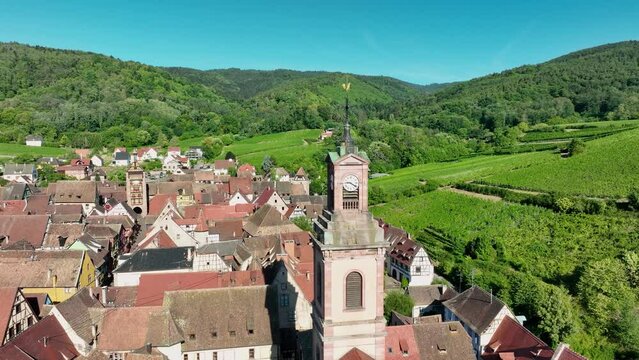 Riquewihr, Alsace, France. Vue a&eacute;rienne de l'un des plus beaux villages de France	
