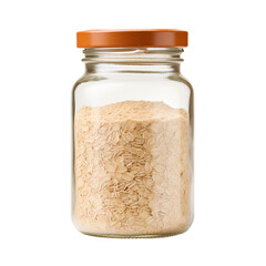 front view of Oat Bran in a jar isolated on a white transparent background 