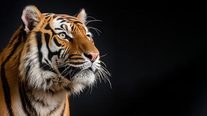 Fototapeta premium A tiger looks sharply focused at a target isolated on gray background