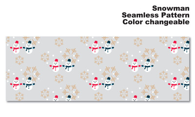 雪だるまと雪の結晶をモチーフにした背景パターン、シームレス、グラフィック素材、ベクター