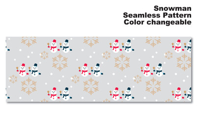 雪だるまと雪の結晶をモチーフにした背景パターン、シームレス、グラフィック素材、ベクター
