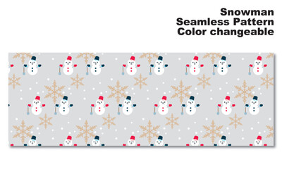 雪だるまと雪の結晶をモチーフにした背景パターン、シームレス、グラフィック素材、ベクター