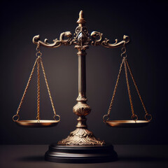 Fairness scales of justice on solid dark background. ai generative - obrazy, fototapety, plakaty