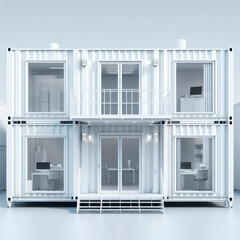 Front view of white mobile office buildings or container site office for construction site, 3D rendering. ai generative