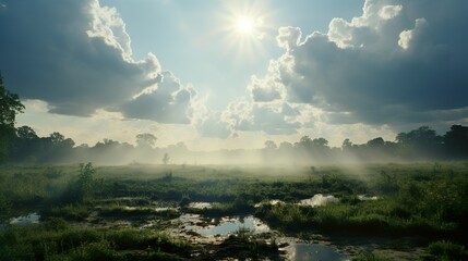 Sun rays shining behind thick clouds.
Generative Al
