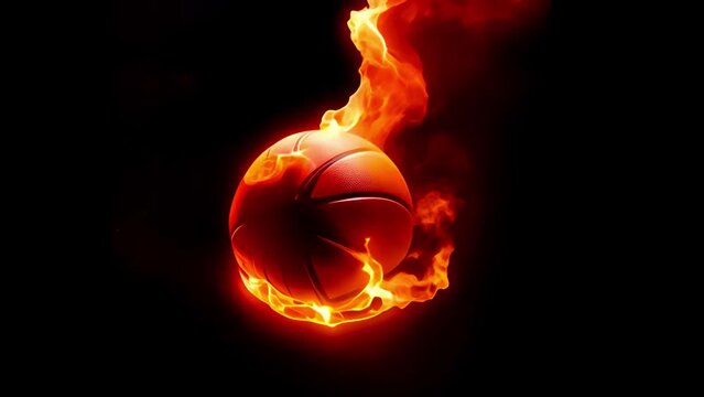 Burning basketball ball on black background for decorating basketball related projects.