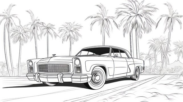 Vintage auto drawing for hand coloring - drive, auto, and the timeless appeal of a classic sports car.