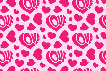 Pink Love Heart. Seamless Pattern. Vector Illustration. Wrapping Paper and Valentines Day Decor.