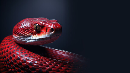 Fototapeta premium Red snake in alert position isolated on gray background