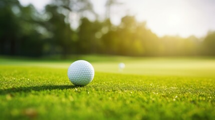 Golf ball on a tee, shallow depth of field with expanse of the course behind, green, ball, grass, sport, game, course, leisure, club, field, summer