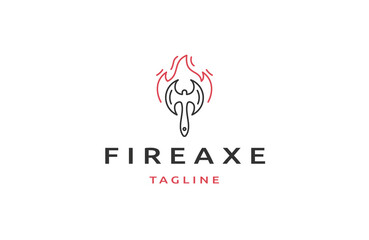Fire axe with line art style logo design template