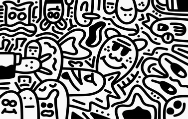 Hand-drawn doodle with black line. Creative abstract illustration that suitable for sticker, drawing book, cover. Isolated on white background