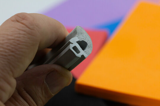 close-up cross section of co-extruded rubber profile