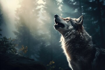 howling wolf. The sound of wilderness. Wolf in the forest howling under the moonlight.