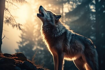 howling wolf. The sound of wilderness. Wolf in the forest howling under the moonlight.