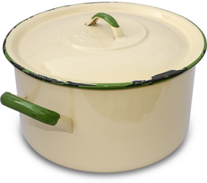 used enamel cooking pot with lid isolated