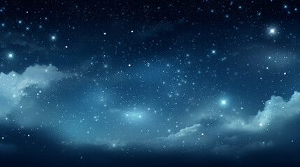 Fototapeta na wymiar Sky background at night with bright stars The image of the dark sky filled with stars is beautiful and magical. Simulated and realistic images of memories of a night with a hazy sky and bright stars.