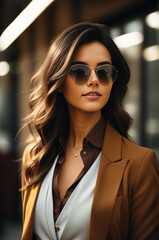 Elegant Woman in Autumn Attire with Sunglasses