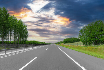 Fototapeta premium Empty automobile expressway. Empty car highway.