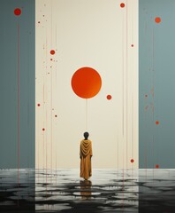 Solitary Figure and Red Sphere