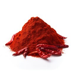 Heap of Red Chilli powder wih whole red chillies isolated on white surface