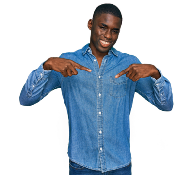 Young african american man wearing casual clothes looking confident with smile on face, pointing oneself with fingers proud and happy.