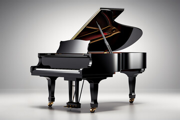 Black grand piano isolated on grey background