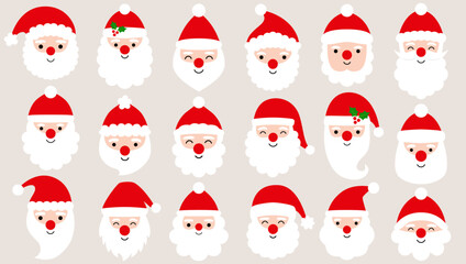 Cute cartoon Santa Claus faces vector set