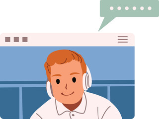 Business man or freelance with headphone meeting video conference illustration