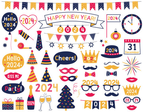 New Year 2024 vector party props