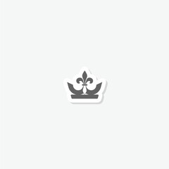 Crown and fleur de lis icon sticker isolated on gray background