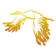黄金の鶴の墨絵風のイラスト素材　ベクター - obrazy, fototapety, plakaty
