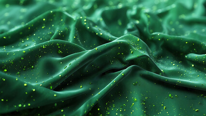  Abstract background of green fabric with transparent particles, AI generated