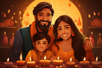 Indian family smiles on Diwali holiday