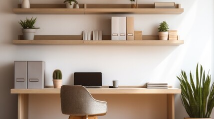 Cozy Minimalist Home Office with Light Oak Desk