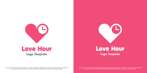 Love time logo design illustration. Shapes of love hearts affection objects clock couple dating app celebrate. Simple flat icon symbol fun playful happy cartoon abstract creative minimalist.
