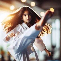 Fotobehang girl taekwondo training, kicking © MASOKI