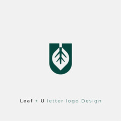 U letter and Leaf logo design icon minimal and simple