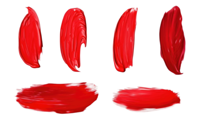 brush stroke of red acrylic paint, set, isolated on transparent background 