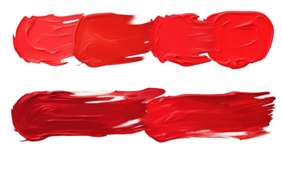 brush stroke of red acrylic paint, set, isolated on transparent background 