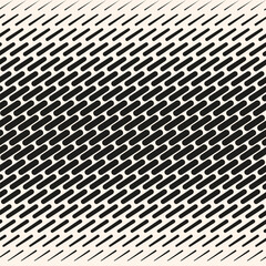 Black and white vector abstract geometric halftone seamless pattern with diagonal dash lines, fade stripes. Extreme sport style background, urban art. Stylish minimal texture. Repeat sporty design - obrazy, fototapety, plakaty