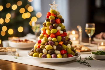 Foto op Aluminium Antipasto Christmas Tree festive appetizer. Horizontal, close-up, side view. © Iryna