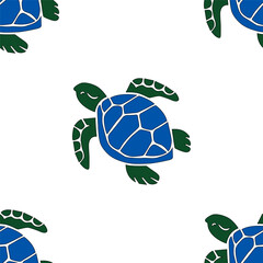 Beautiful turtle with blue and color isolated on white background is in Seamless pattern - vector illustration