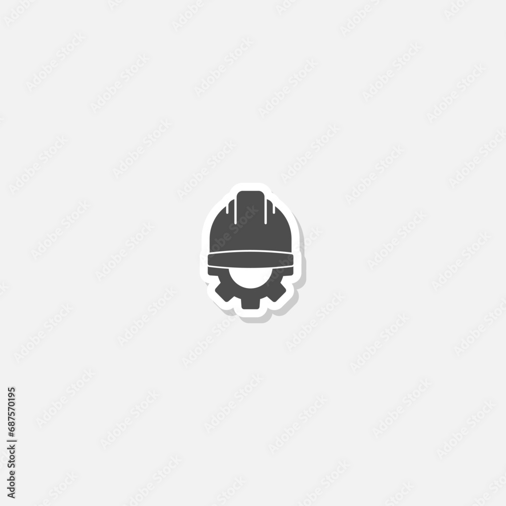 Wall mural safety helmet construction with gear icon sticker isolated on gray background