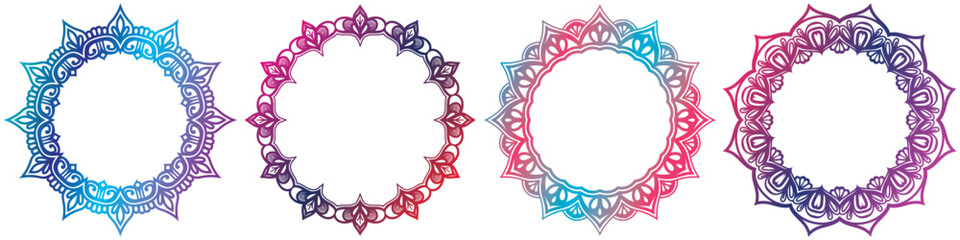 mandala border design, line art circle elements set, art frame.