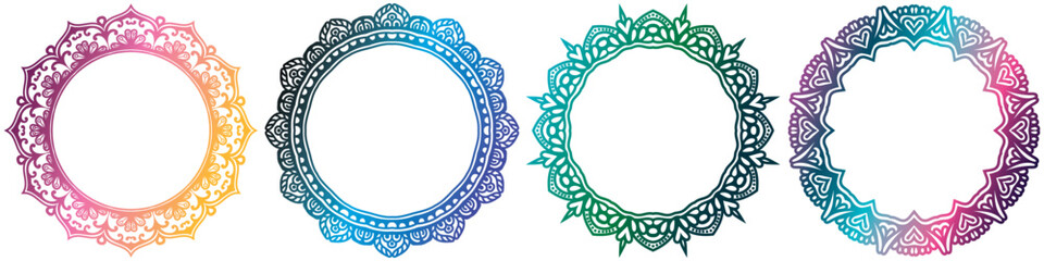 floral art frame design, islamic art circle elements set.