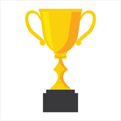Gold achievement trophy for winning championship flat vector icon or illustration