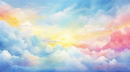 Fantasy watercolor abstract pastel colored rainbow sky and clouds
